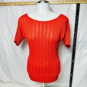 Sweater Project ~Women's Red/Orange Ribbed Knit Short Sleeve Boat Neck Top Small